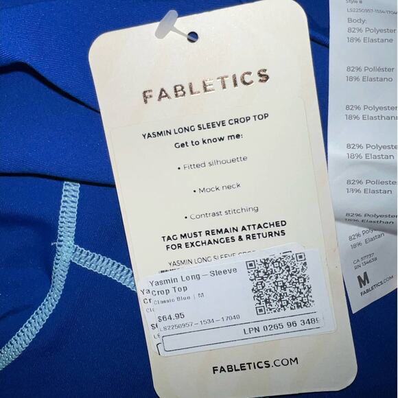 New Fabletics Yasmin Long Sleeve Crop Athletic Top Blue size M - Picture 5 of 7